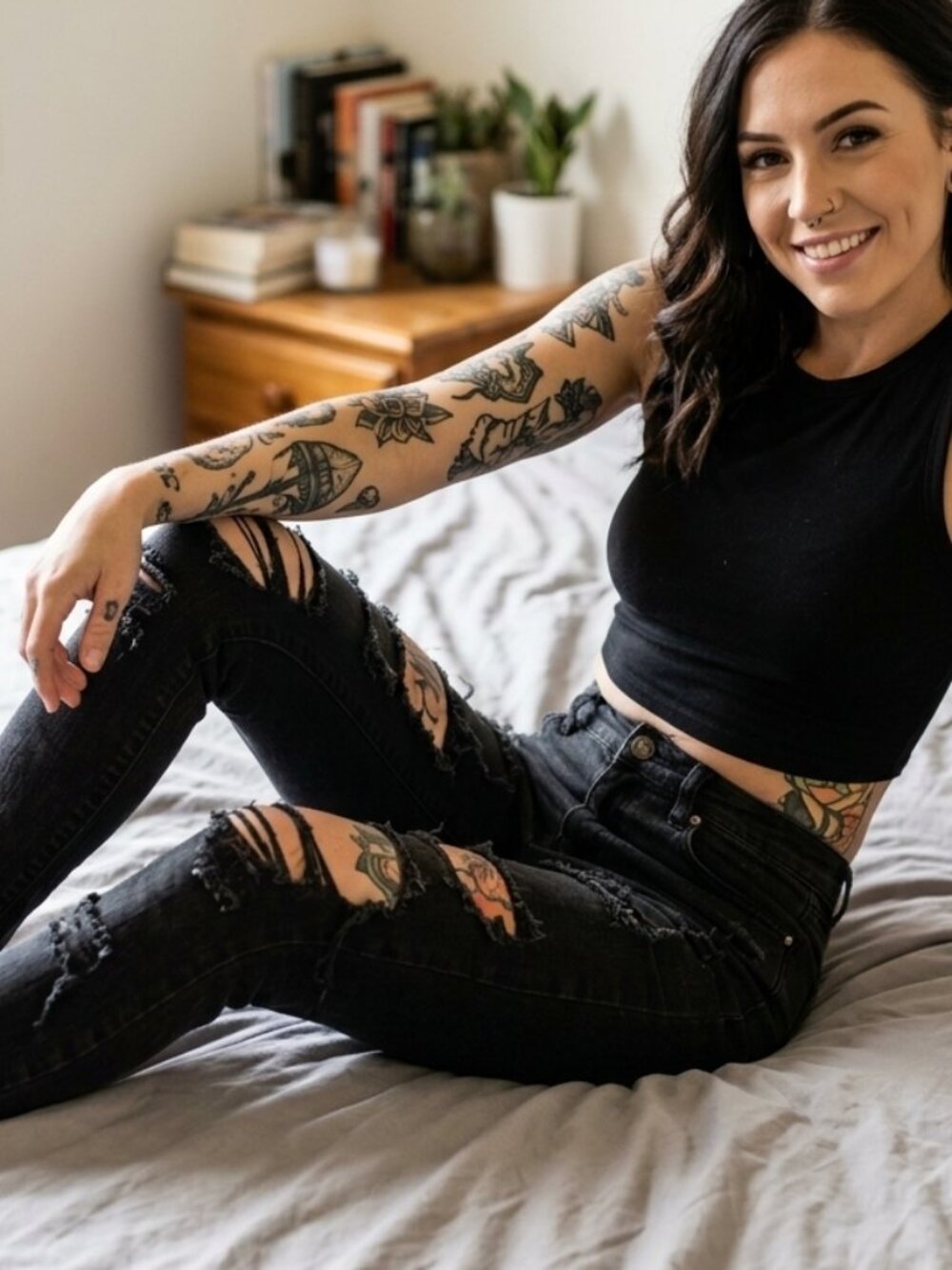Fashion Nova Black Heavily Distressed Skinny Jeans Size 5/6
